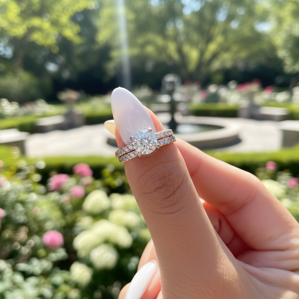 affordable rose gold round cut wedding ring set