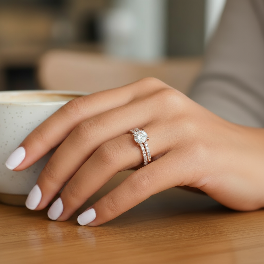 affordable rose gold wedding set