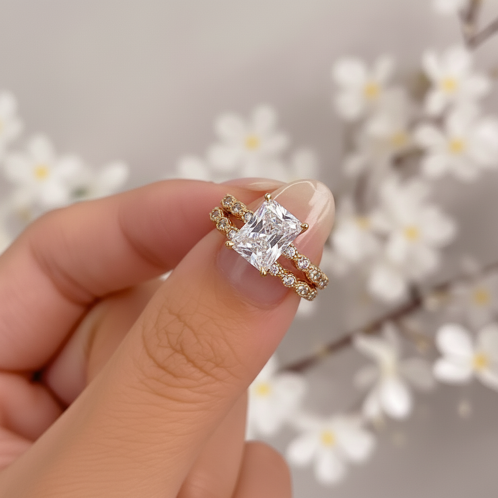 Rose Gold Radiant radiant cut Wedding Ring