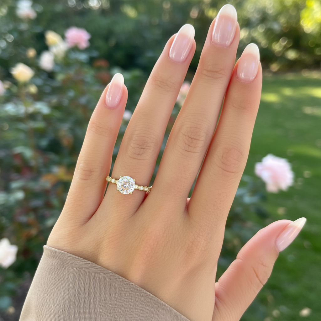 gold beautiful round engagement ring