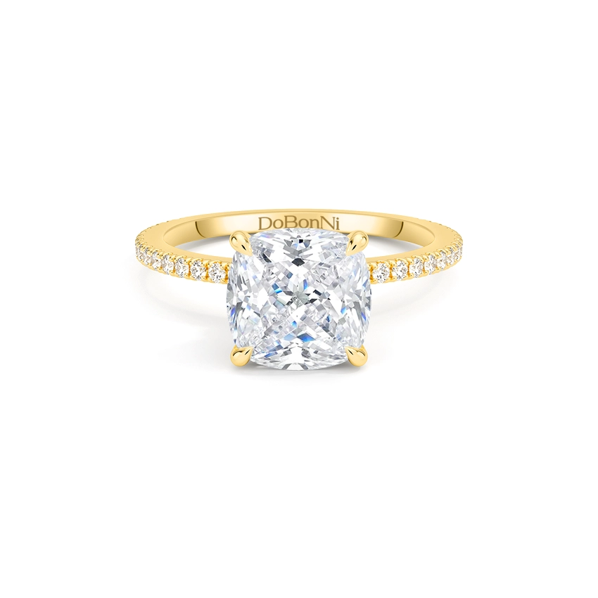 gold cushion engagement ring