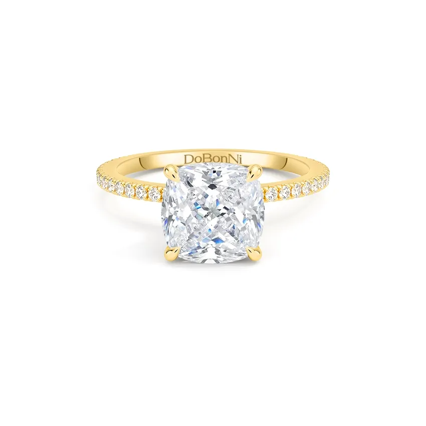 gold cushion engagement ring