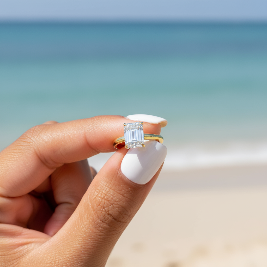 gold emerald cut solitaire engagement ring