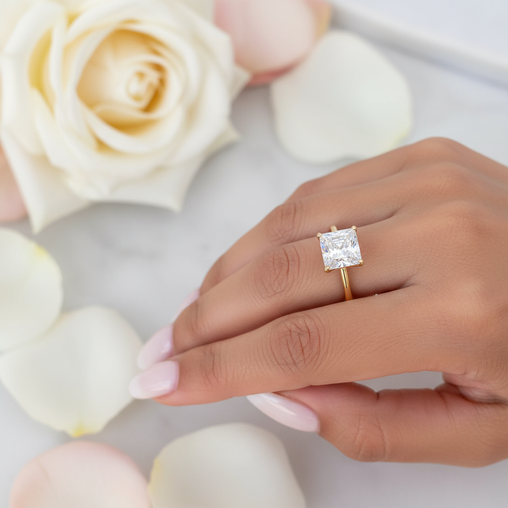 gold princess cut engagement ring