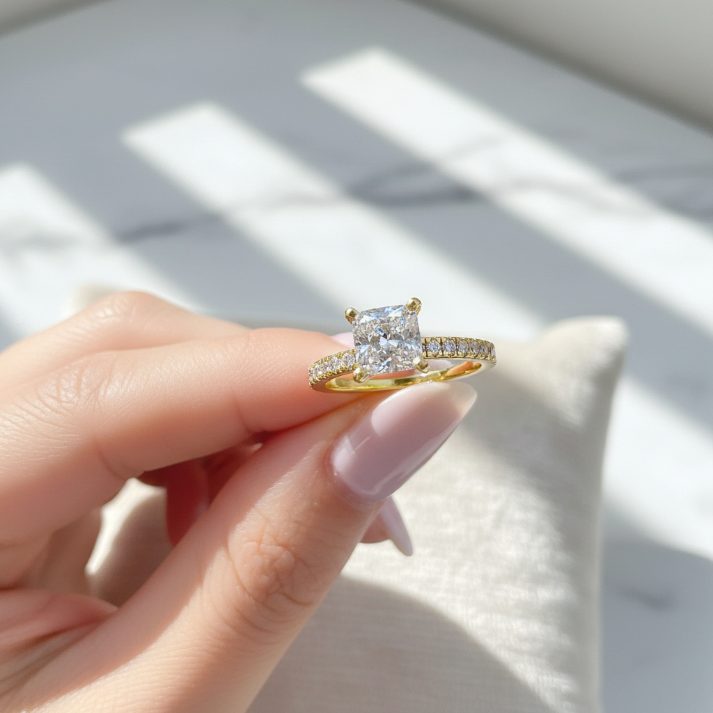 gold princess cut engagement ring