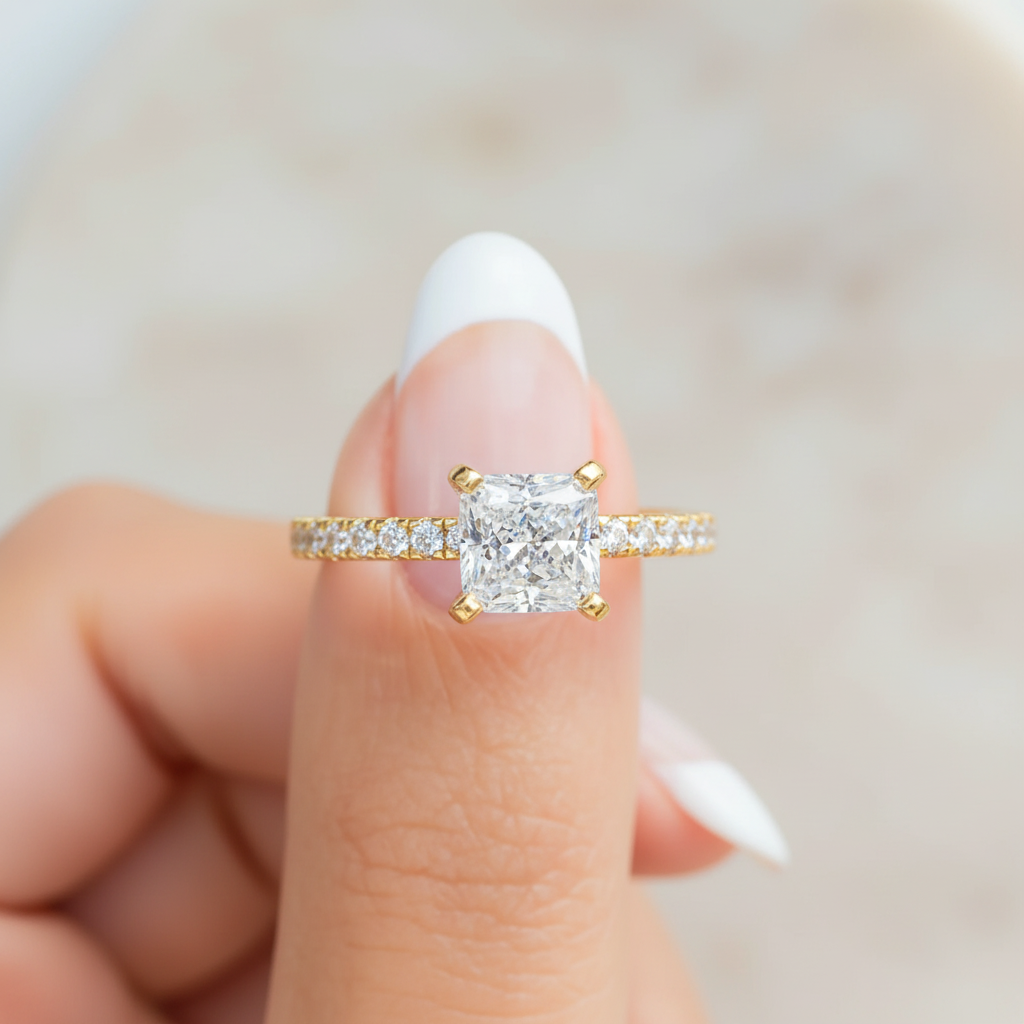 gold  princess cut wedding ring