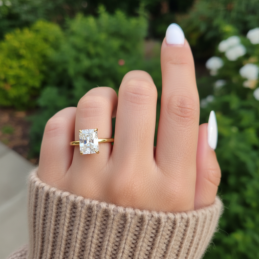 gold radiant cut engagement ring