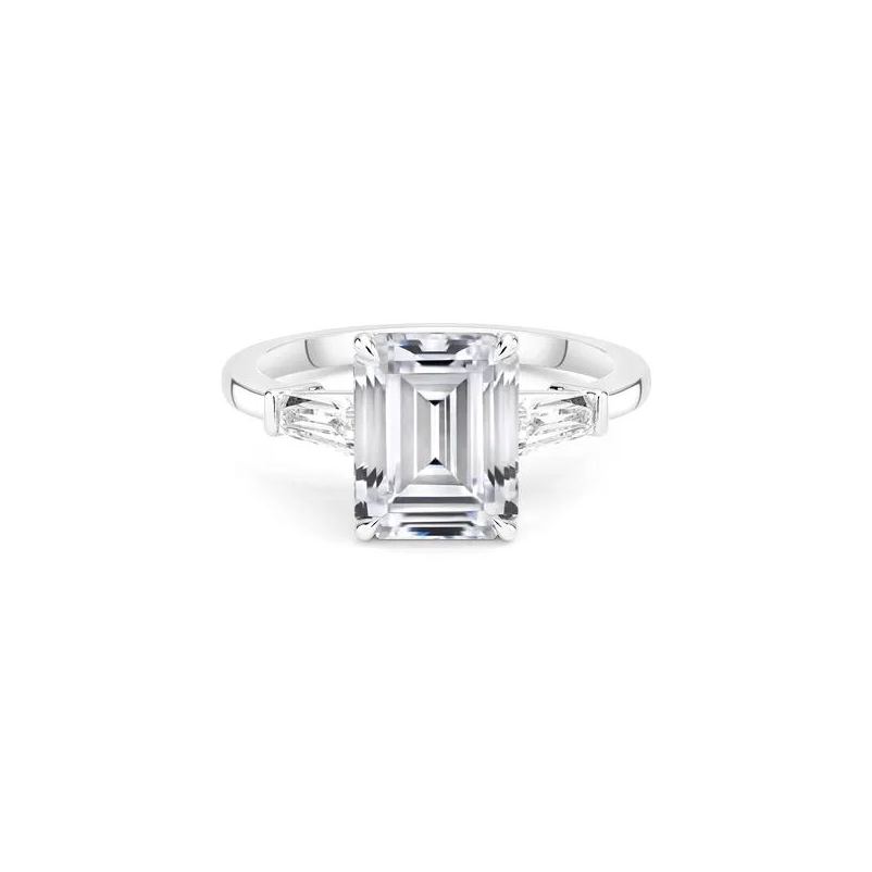 Affordable Silver Three Stone Emerald Cut Engagement Ring