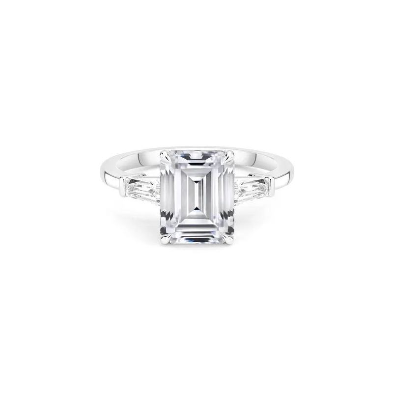 Affordable Silver Three Stone Emerald Cut Engagement Ring