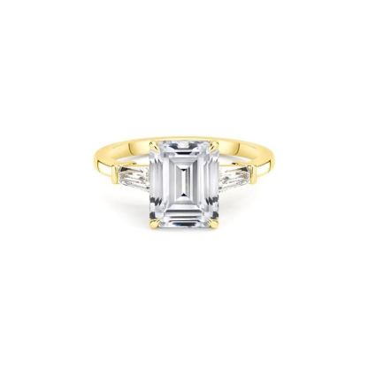 Affordable Gold Three Stone Emerald Cut Engagement Ring