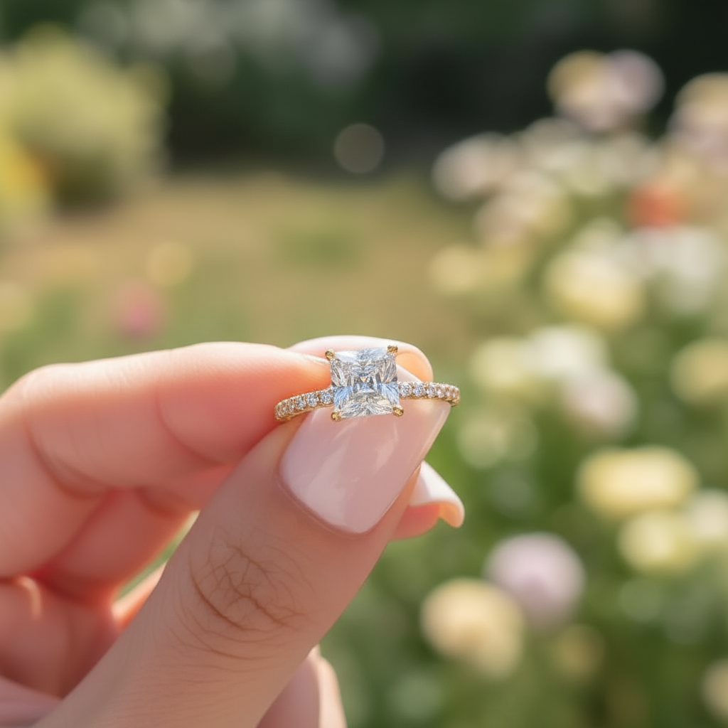 princess cut gold wedding set