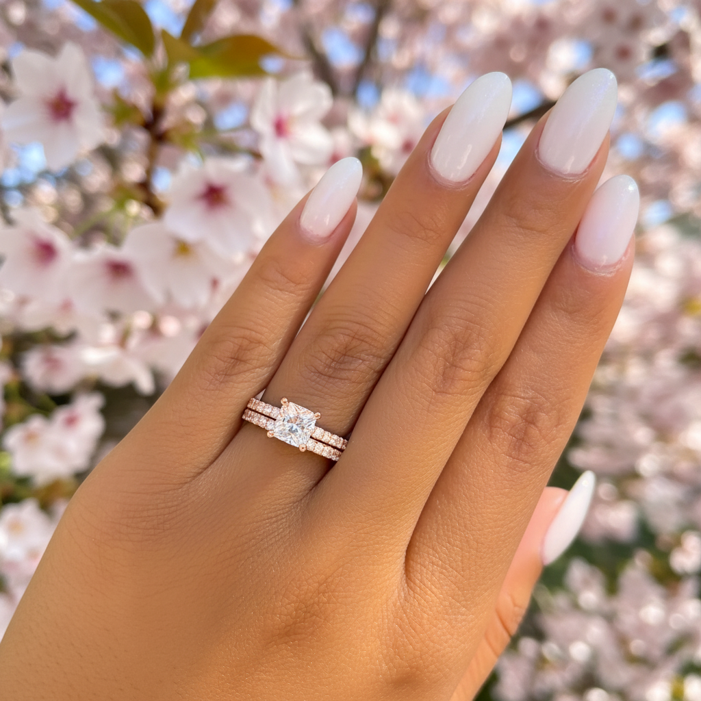 princess cut rose gold wedding set
