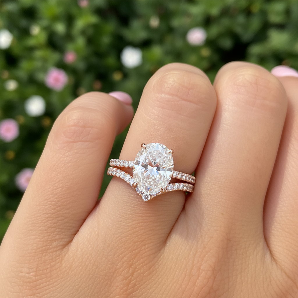 rose gold affordable oval wedding set