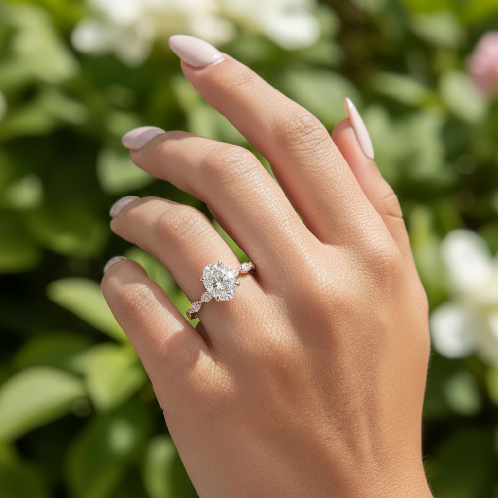 rose gold affordable oval wedding set