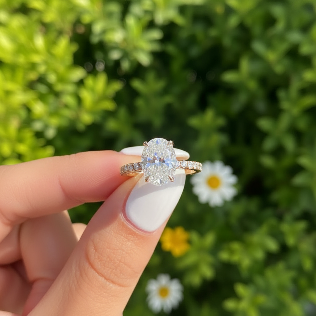 rose gold oval cut engagement ring