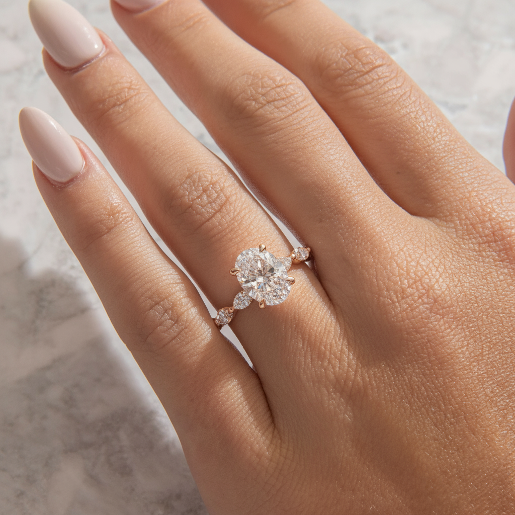 rose gold oval cut engagement ring