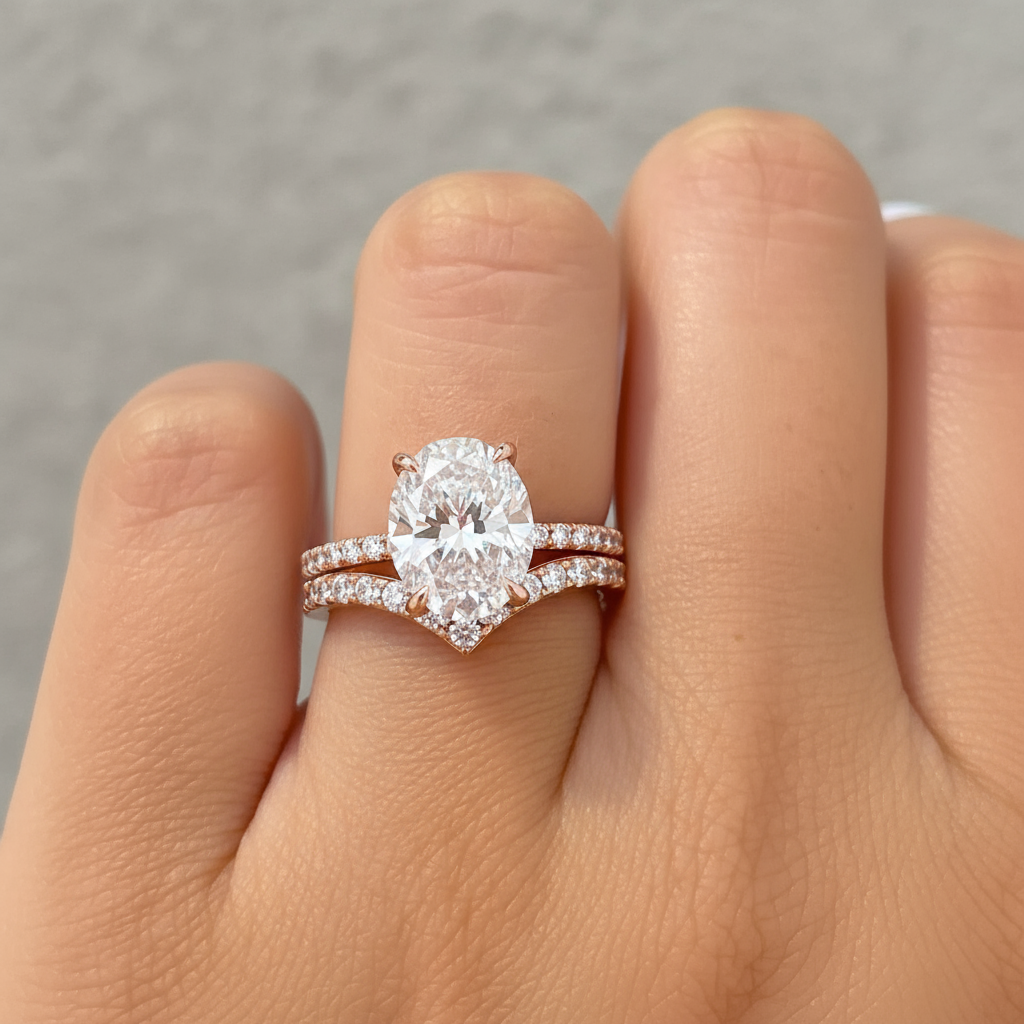 rose gold oval wedding set
