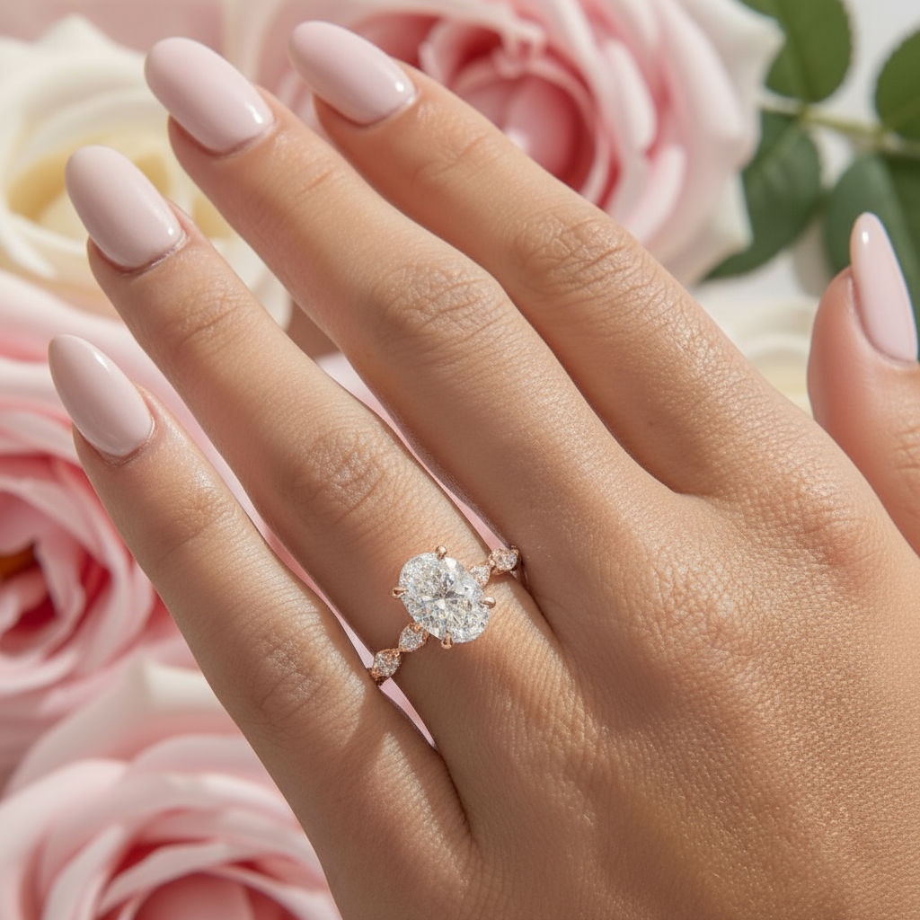 rose gold oval wedding set