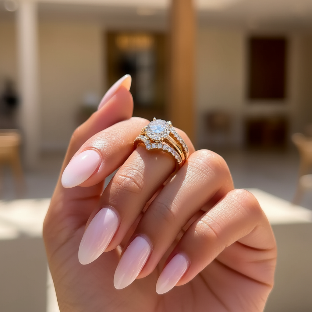 rose gold round cut solitaire wedding ring stack