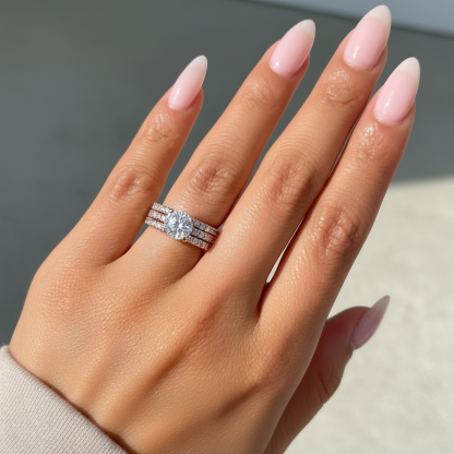 rose gold round cut triple ring stack