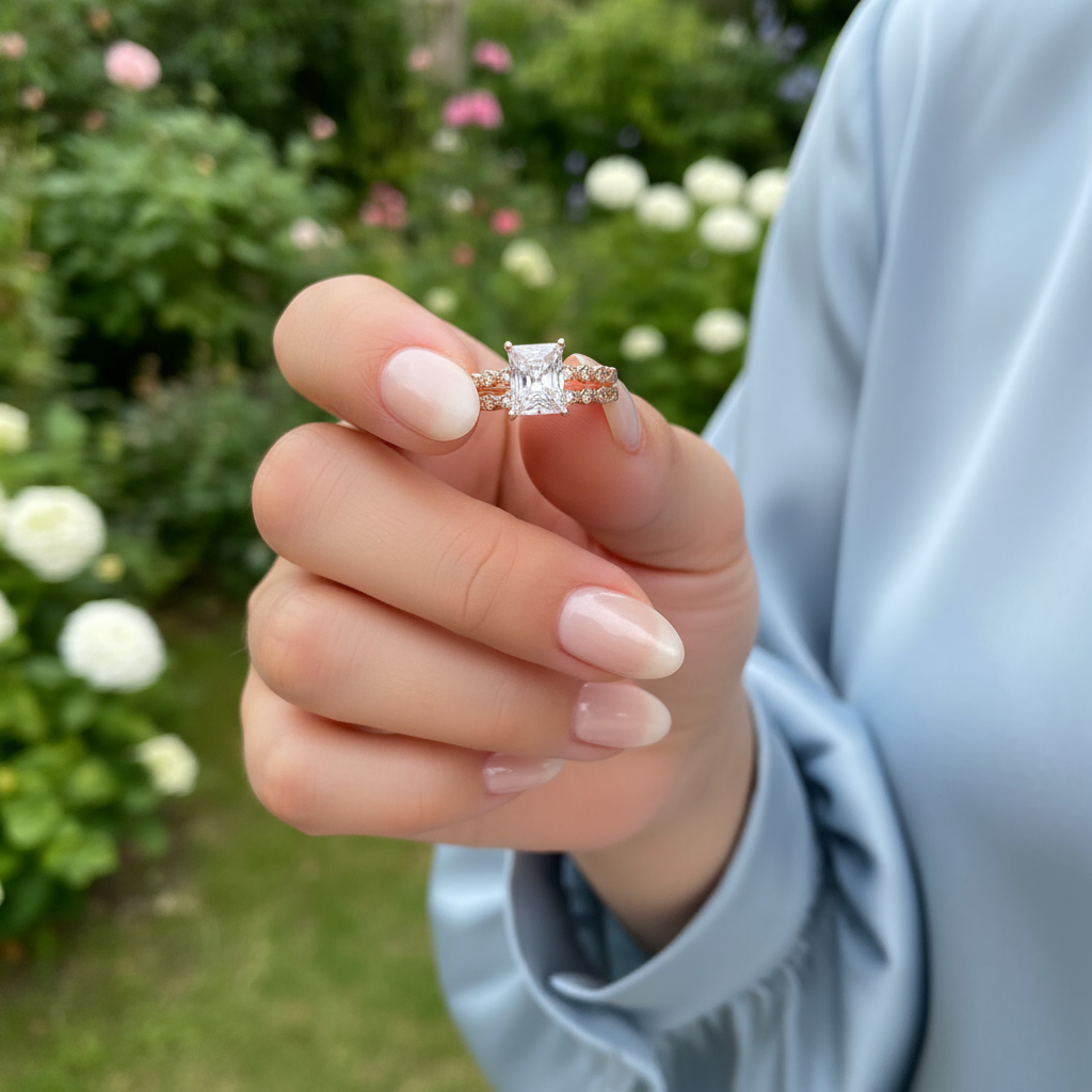 rose gold trendy engagement ring set