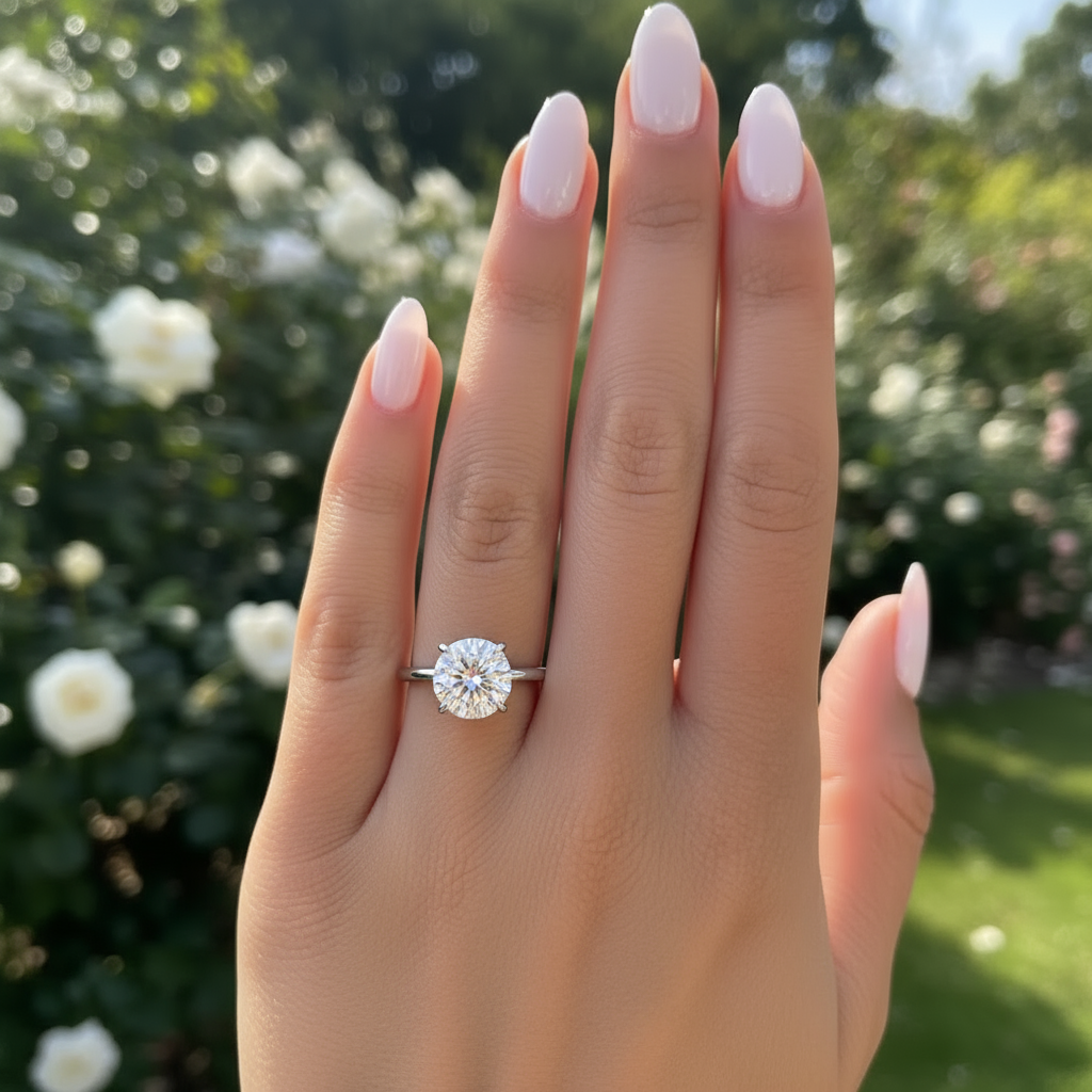 silver 3-carat round cut solitaire engagement ring