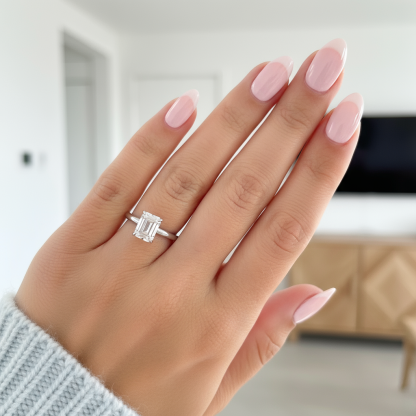 silver emerald cut setting engagement ring