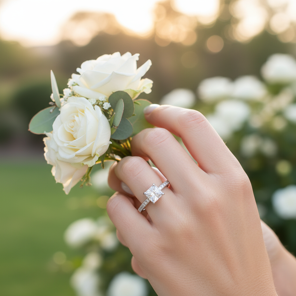 silver princess cut wedding ring