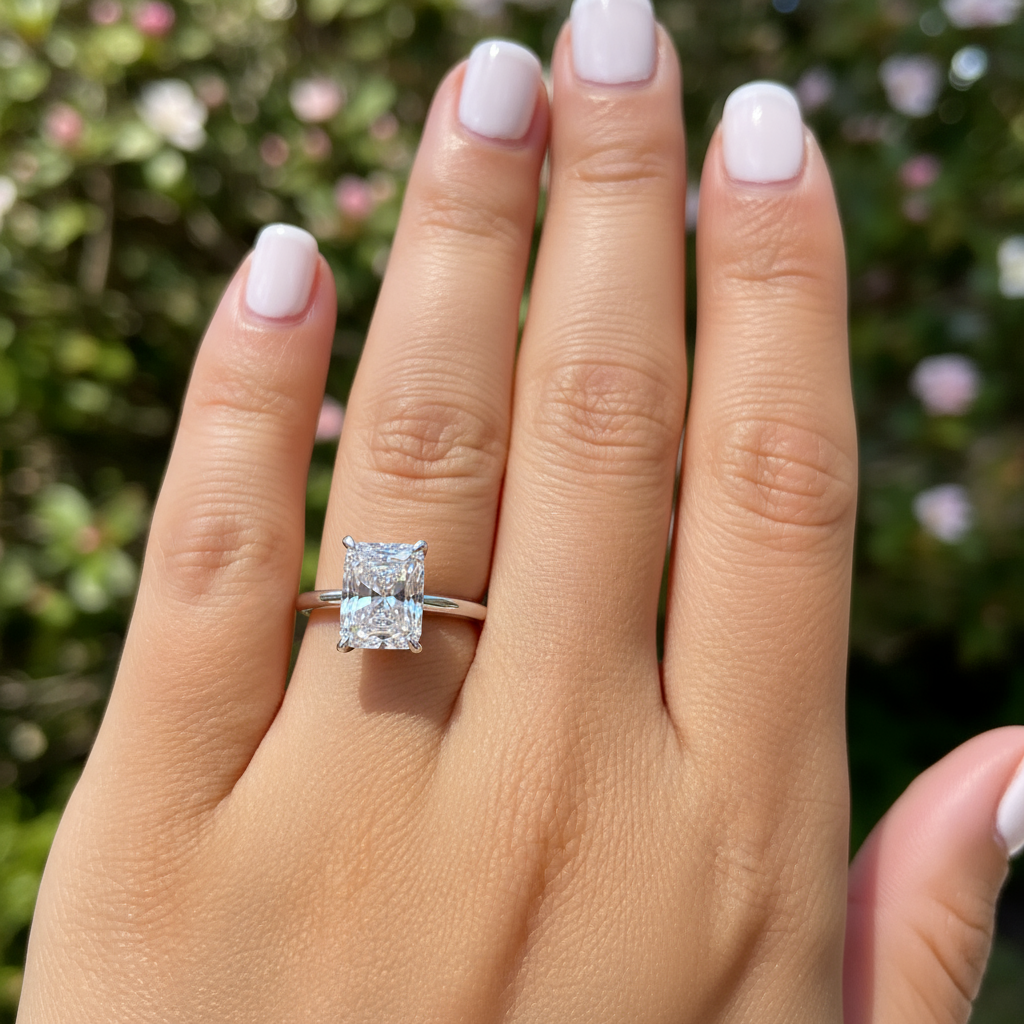 silver radiant cut engagement ring