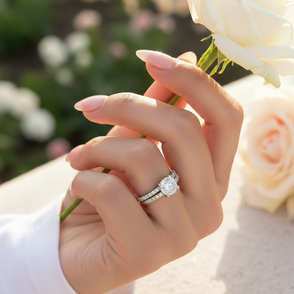 silver radiant cut engagement ring