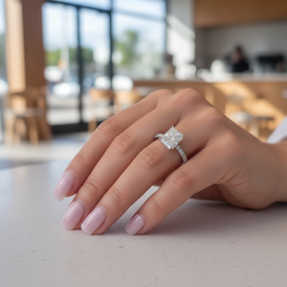 silver radiant cut half eternity engagement ring