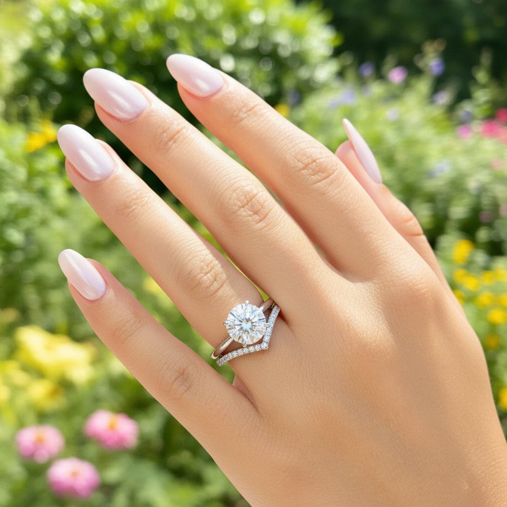 silver round solitaire engagement ring