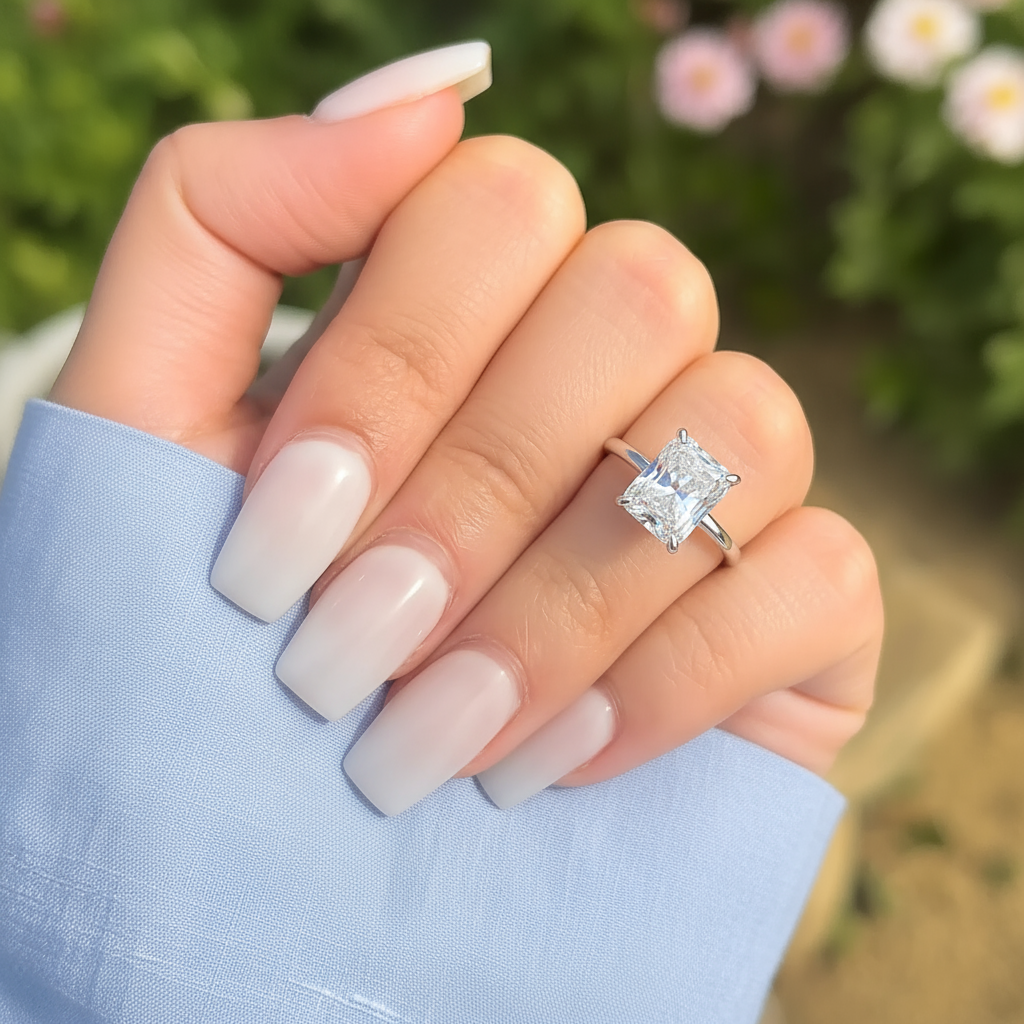 silver solitaire radiant cut engagement ring