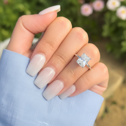 silver solitaire radiant cut engagement ring