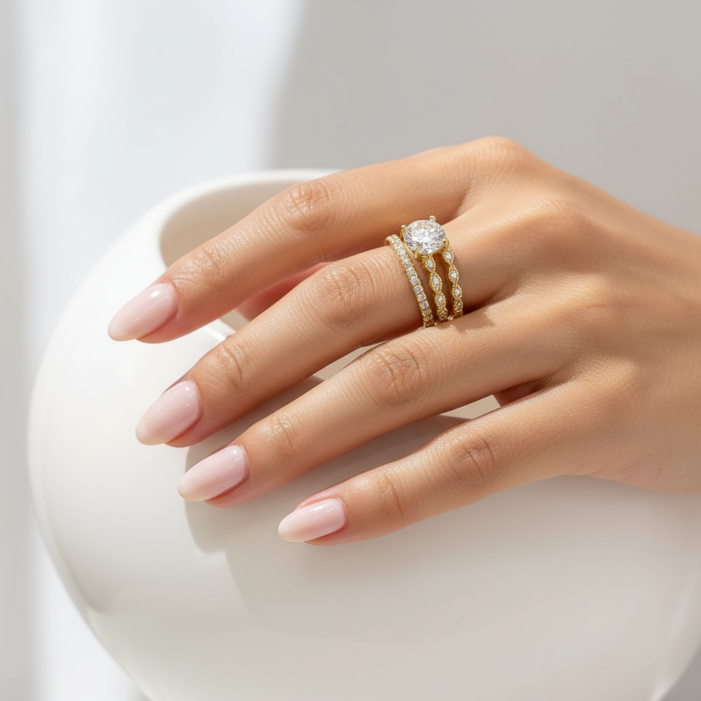 stunning gold round cut engagement ring