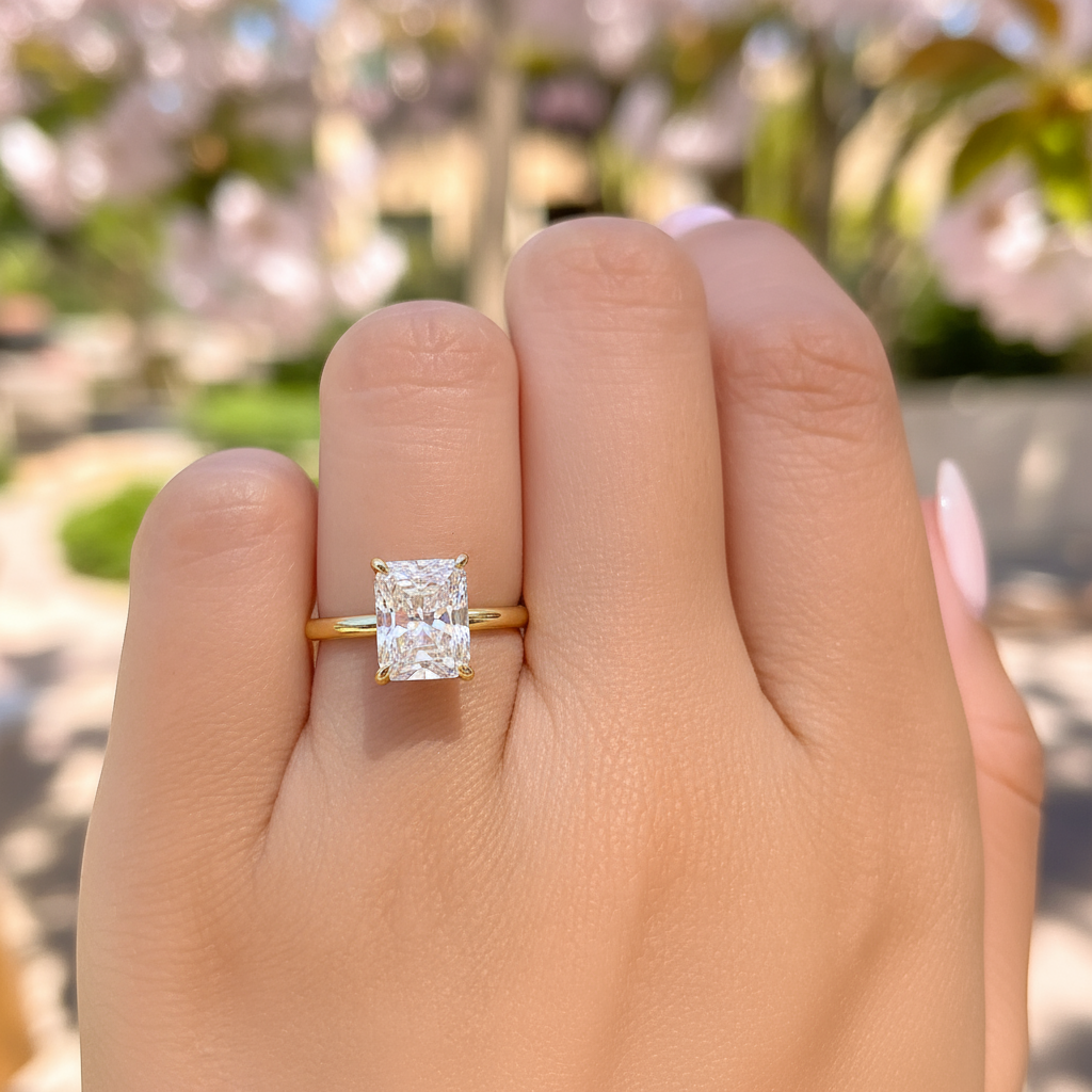stunning radiant cut gold engagement ring