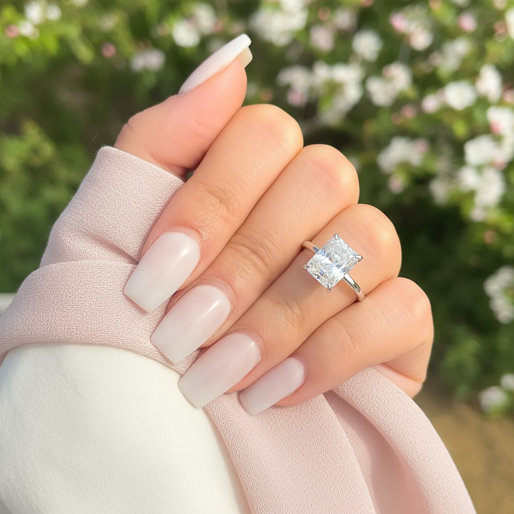 stunning radiant cut silver engagement ring