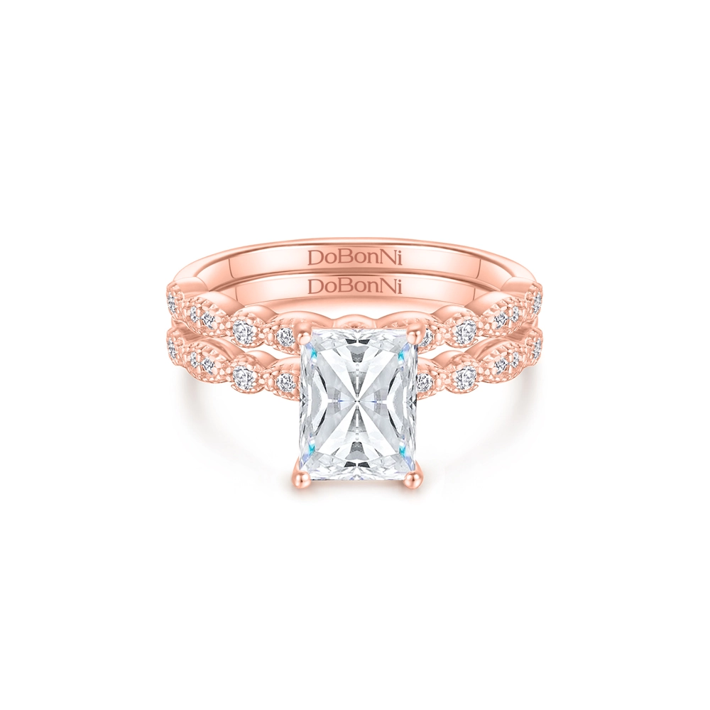stunning_rose_gold_radiant_cut_engagement_ring-Aurora Ring Set