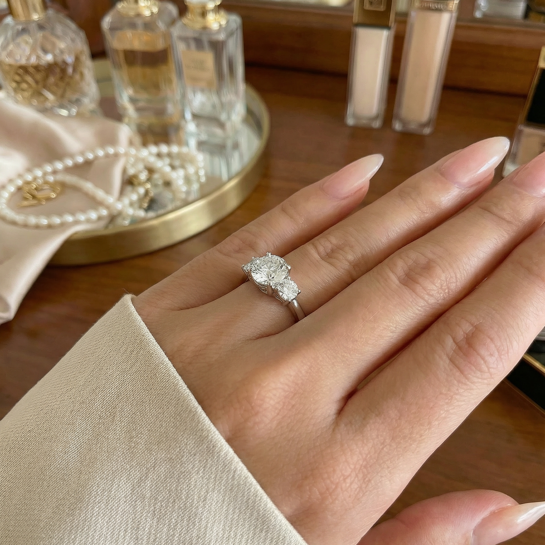 stunning round cut silver ring trinity