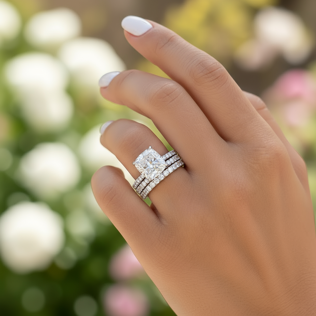 stunning silver cushion cut Wedding Ring