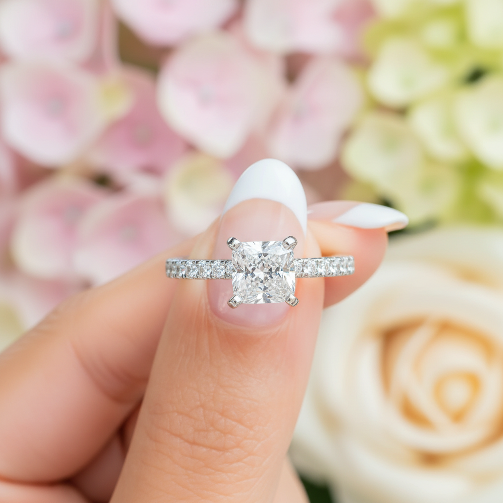 stunning silver princess cut wedding Ring