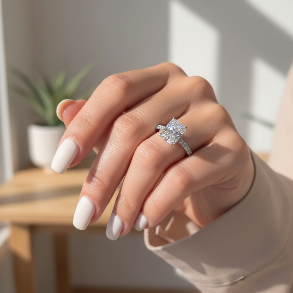 stunning silver radiant cut engagement ring