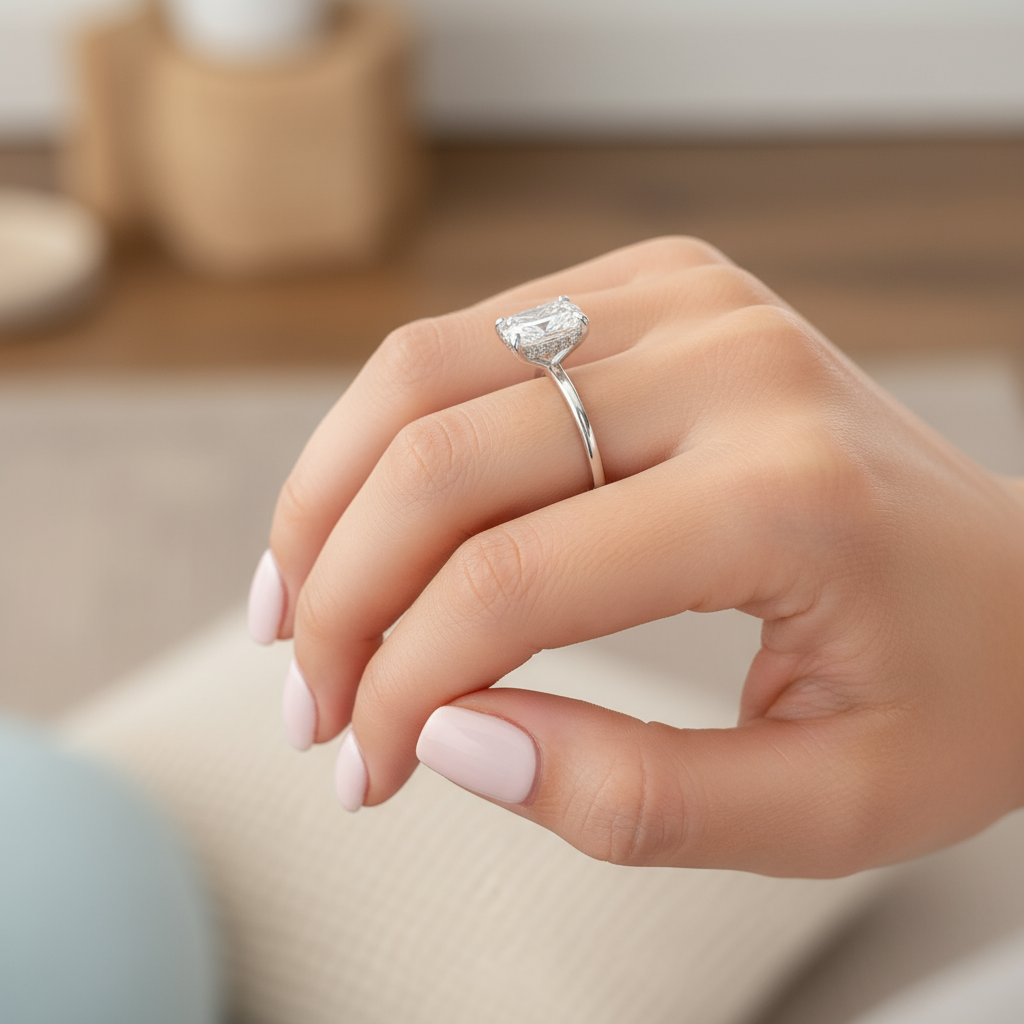 stunning silver radiant engagement ring