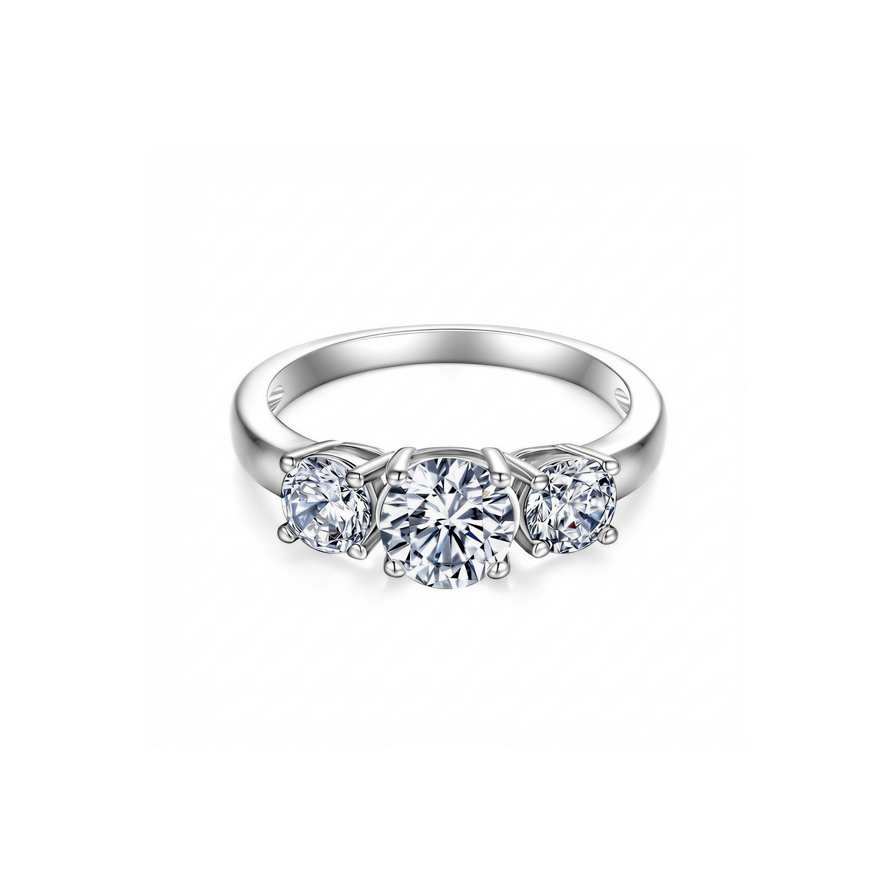 stunning silver trinity round cut engagement ring