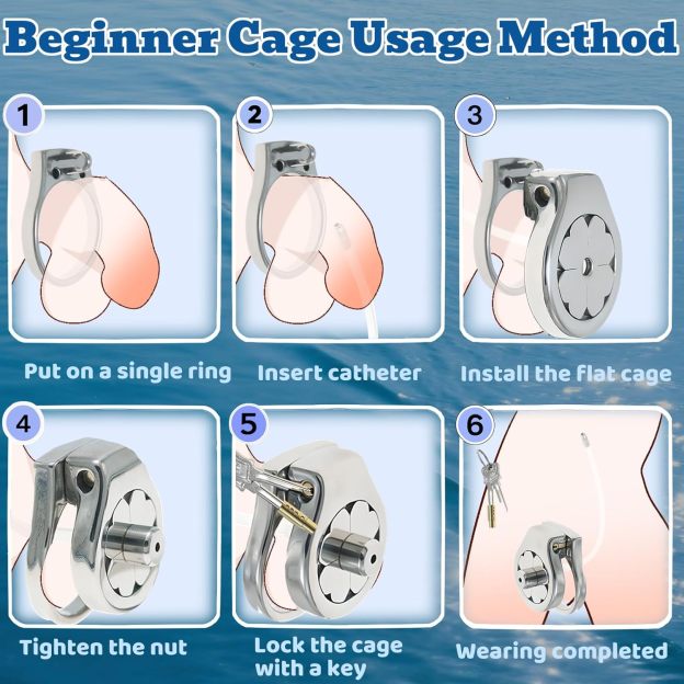 Flat Stainless Steel Chastity Cage with Long Hollow Urethral Tube - image 5