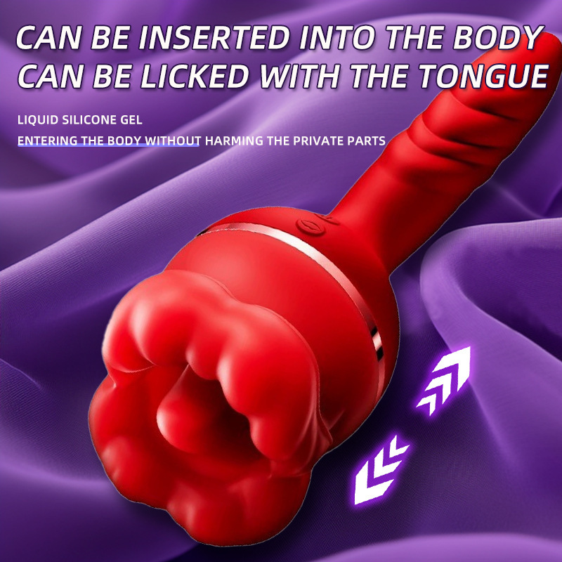 3-in-1 Big Mouth Likcing Vibrating Rose Dildo-WeLovePlugs