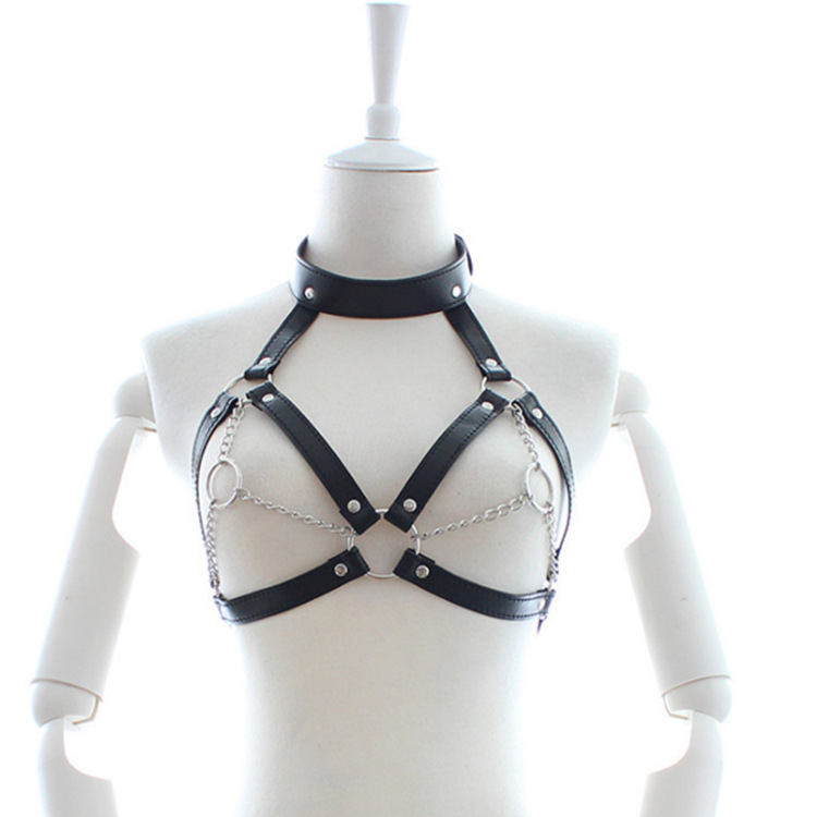 SM Leather Bondage Bra with Breast Clips -WeLovePlugs
