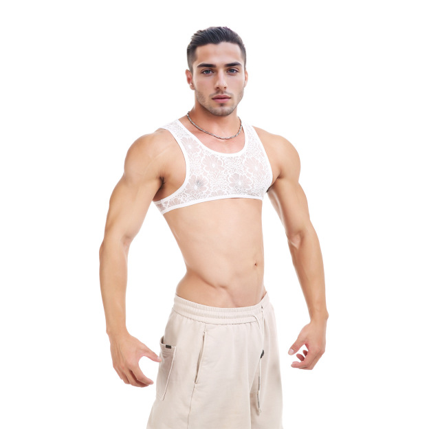 Men Tank Top Vest Lace Sleeveless Shirt Bra - image 4