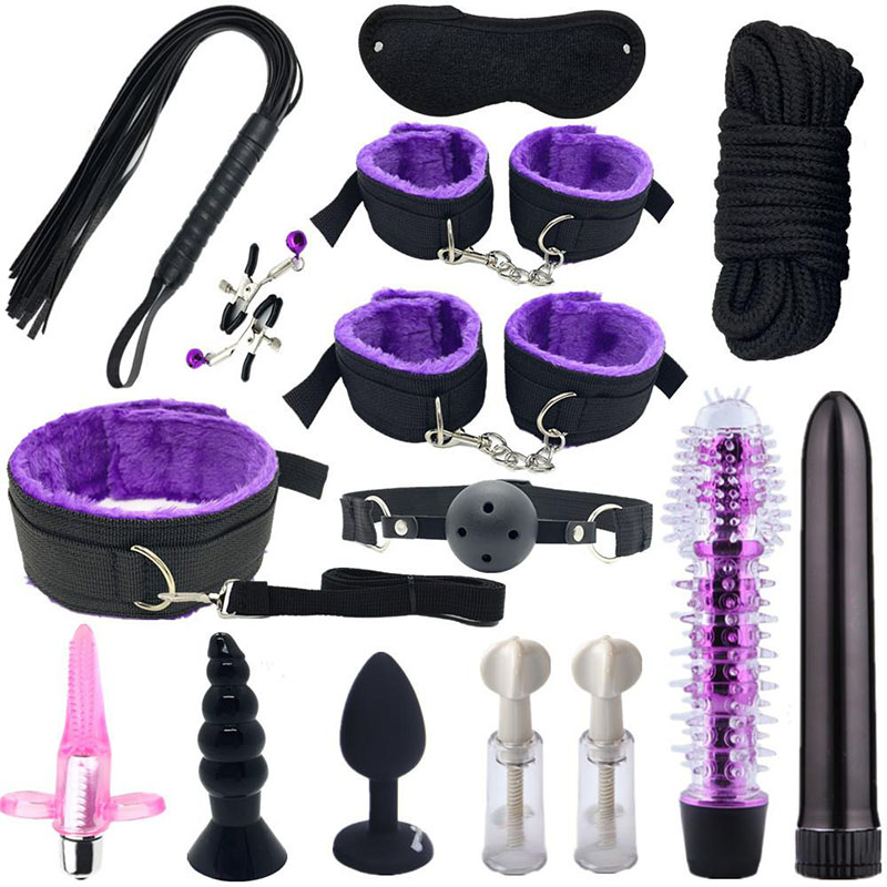 Bdsm Bed Straps Restraints Sex  15 Pcs Set - Purple - image 1