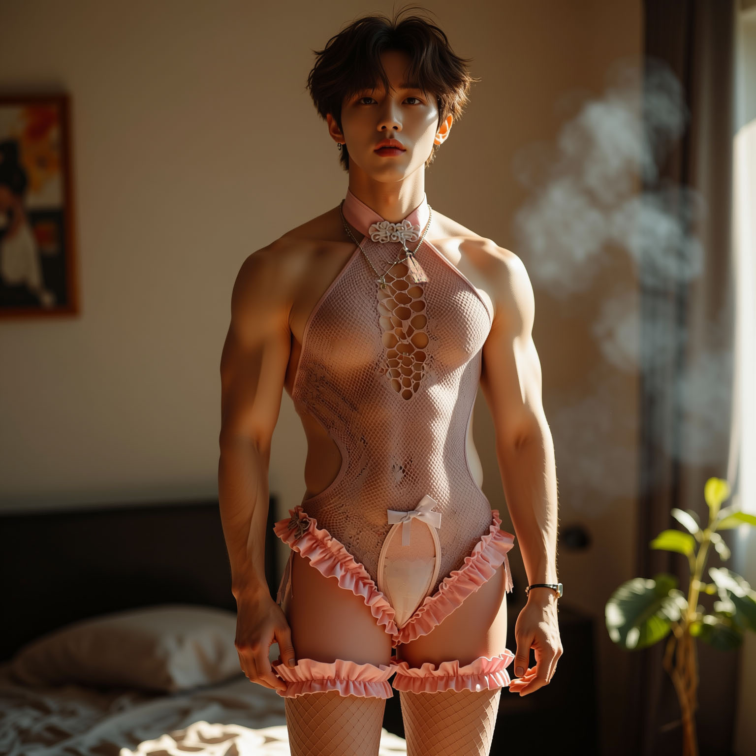 Pink Mesh Roleplay Bodysuit – Oversized Stretch Edition - image 3